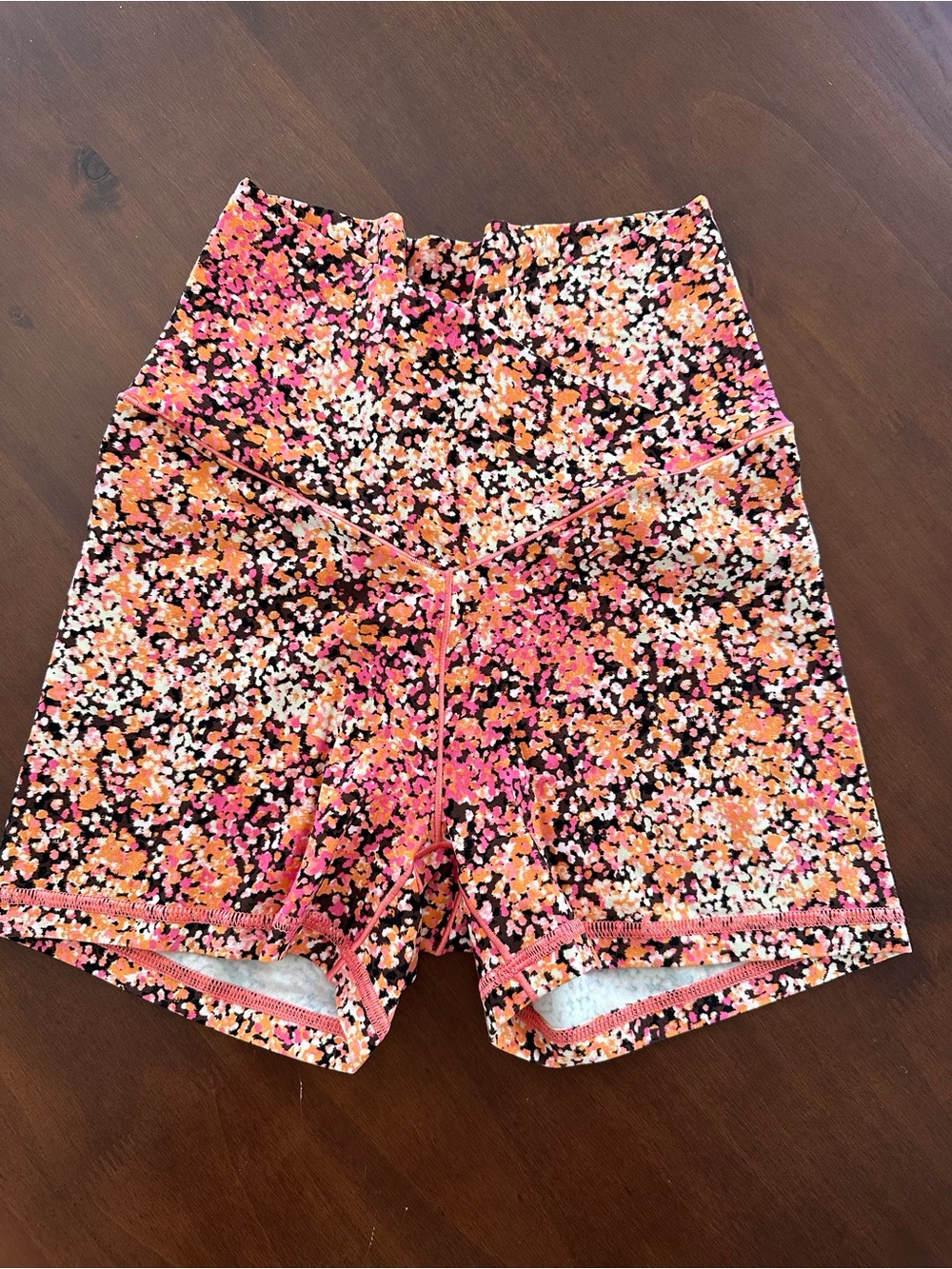 aerie High-Waist Speckle Bike Shorts in Pink & Orange
